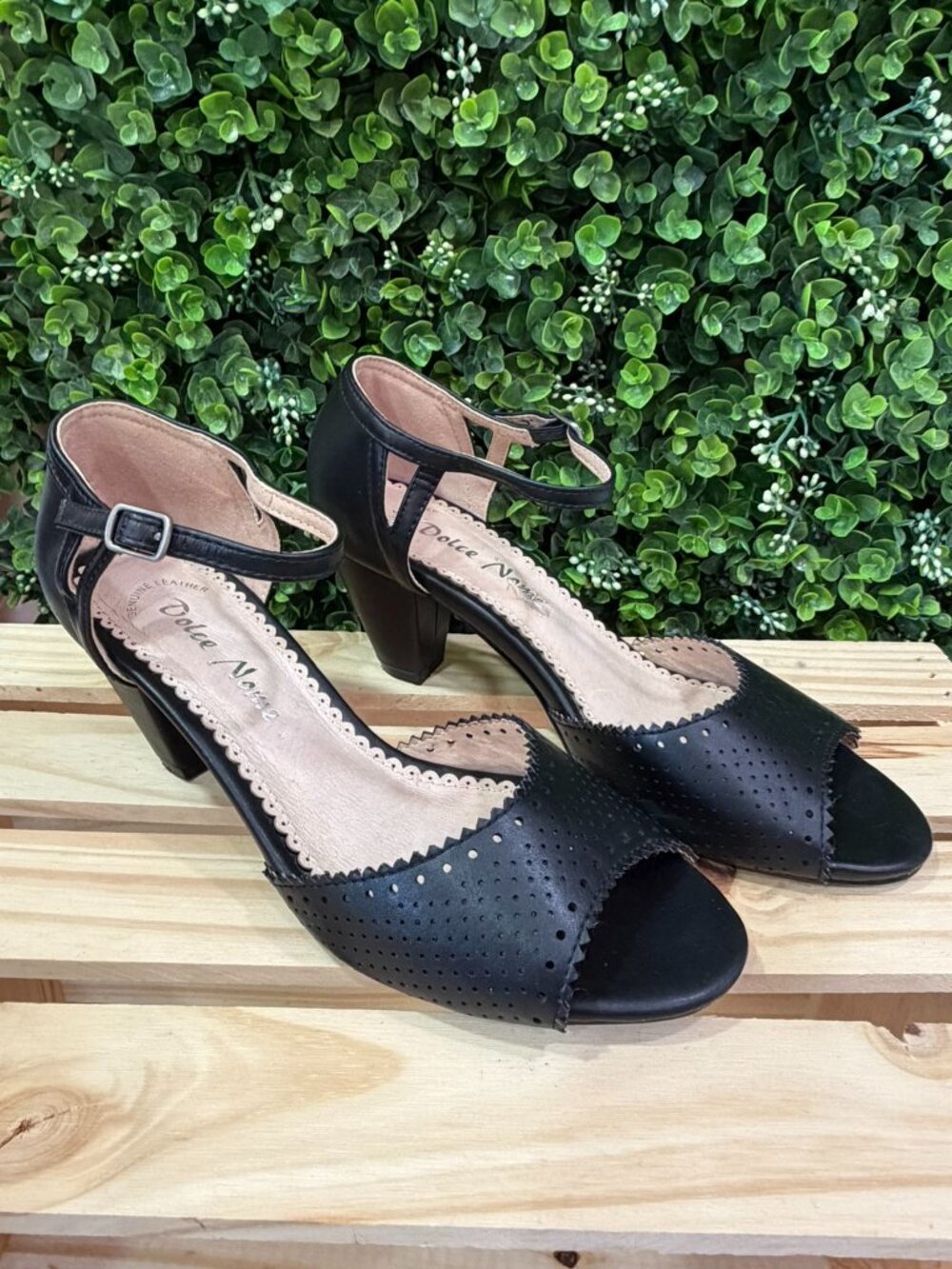 Black Peep‑Toe Ankle‑Strap Heels – Size 38 (US 7.5)